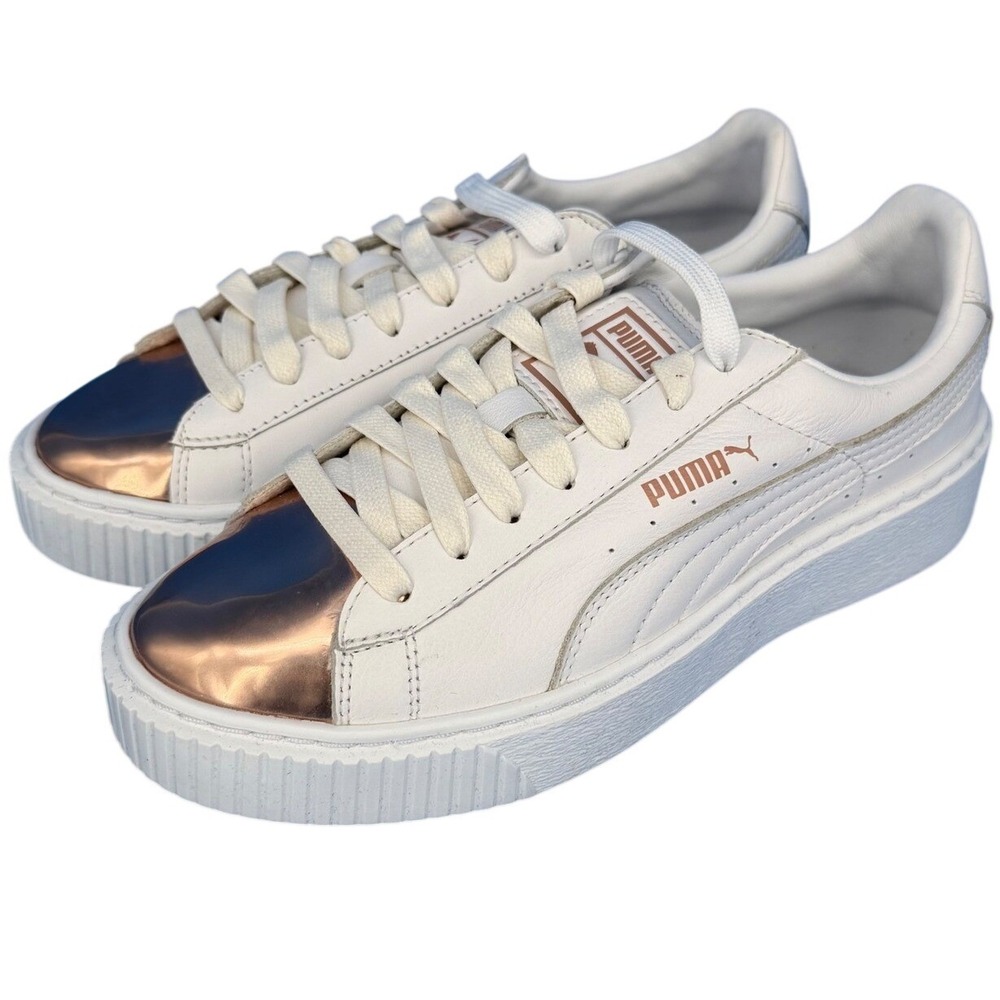 Puma Platform Metallic White Rose Gold Copper Metal‎ Toe Sneakers 366169 03 Sz 7